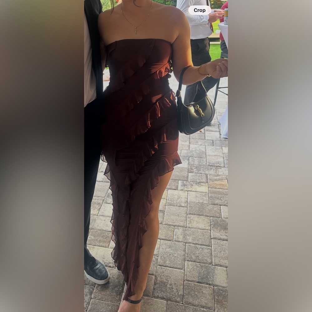 Oh Polly Brown Ruffle Dress